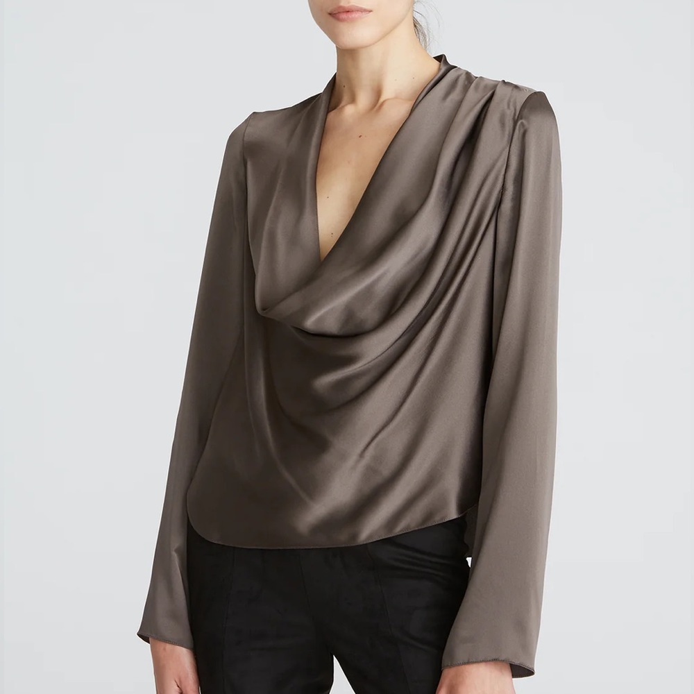 Halston Aviana Charmeuse Silk-blend Blouse in Grey, Size 2